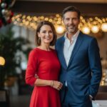 Štýlový pár vo veku štyridsiatych rokov oslavuje narodeniny v moderne reštaurácii.